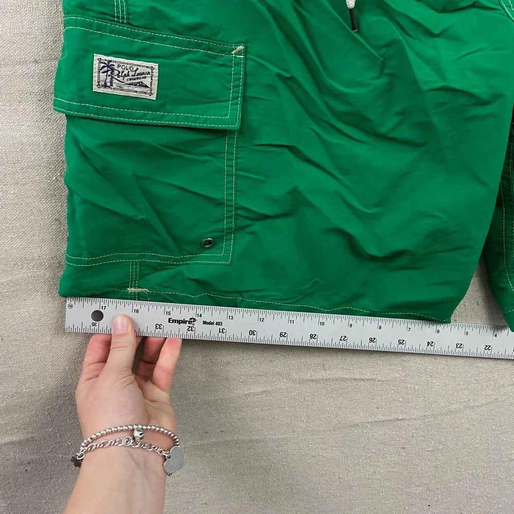 Polo‎ Ralph Lauren Swim Trunks Mens XL Green Cargo Pocket Drawstring Pony Logo
